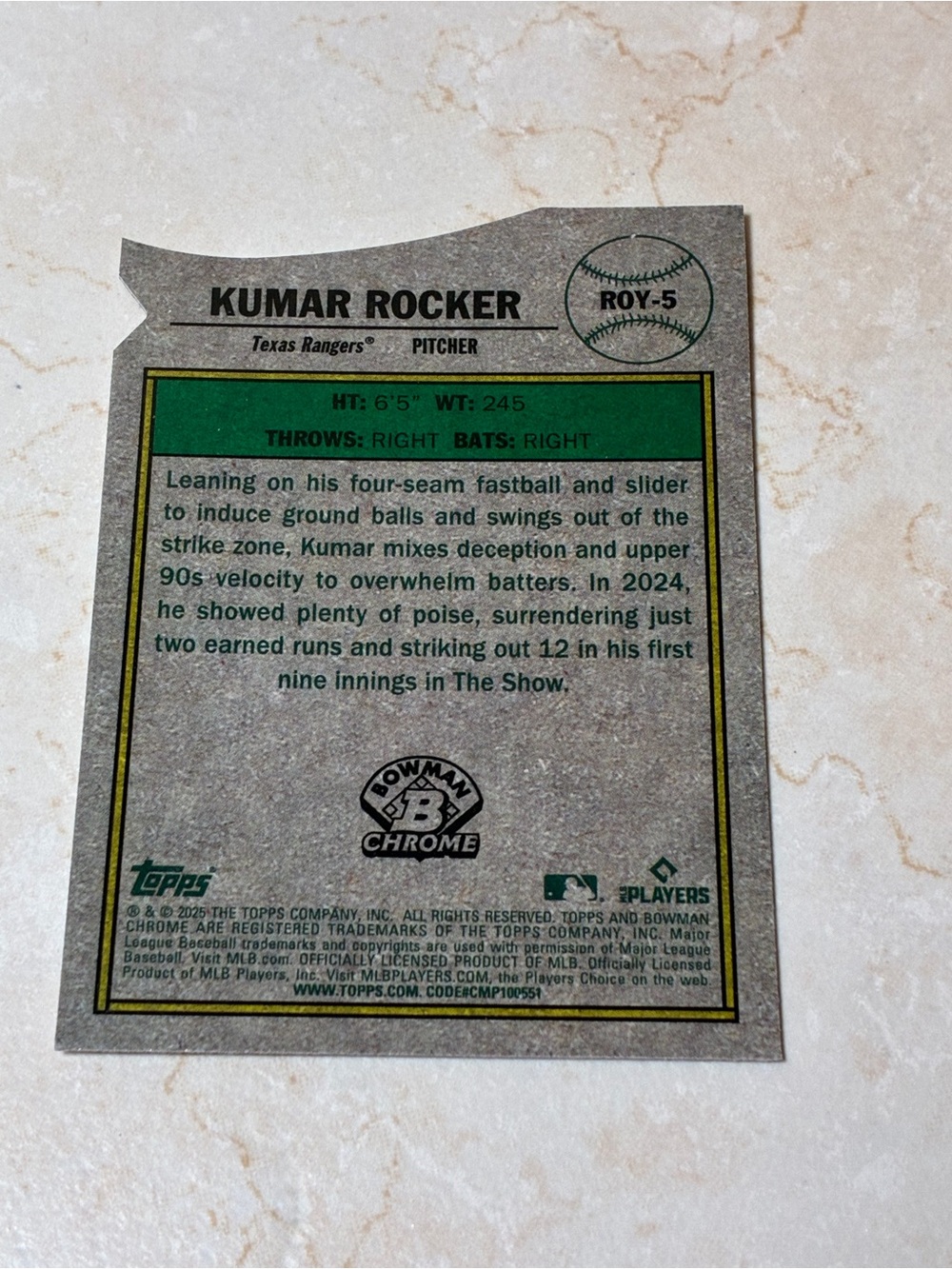 Kumar Rocker Rookie Die-cut Refractor Baseball Card - Picture 7 of 7